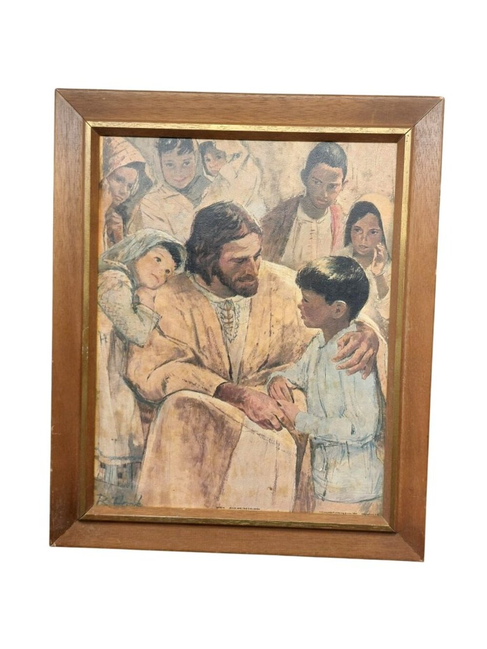 Vintage 1964 R. Hook Jesus and the Children Framed Art Print Concordia 16.5"